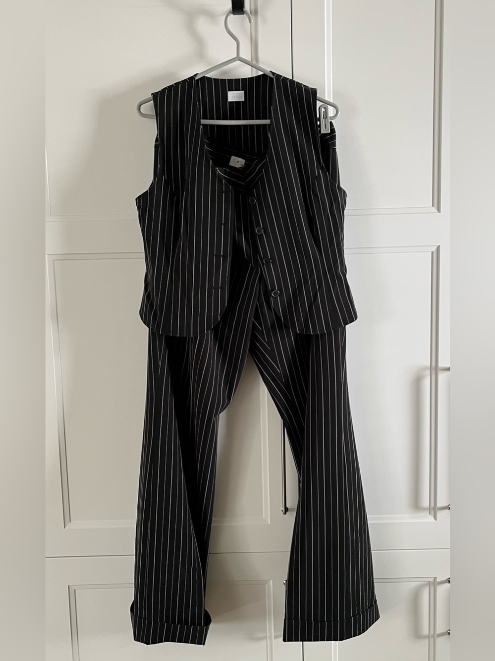 Vintage Suzy Shier Black Pinstripe Button Vest and Pants Set size 11/12 - Picture 2 of 6